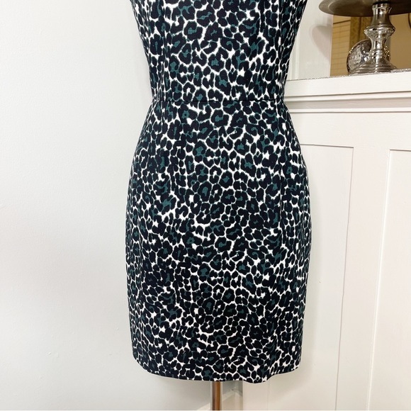 J. Crew Jacquard Cotton Sheath Dress Black Green Leopard Print 2 - Picture 5 of 11